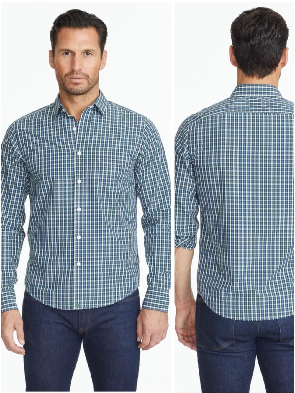 UNTUCKIT Men’s Size L Reg Fit Blue Check Rocchetta Long Sleeve Button Down Shirt